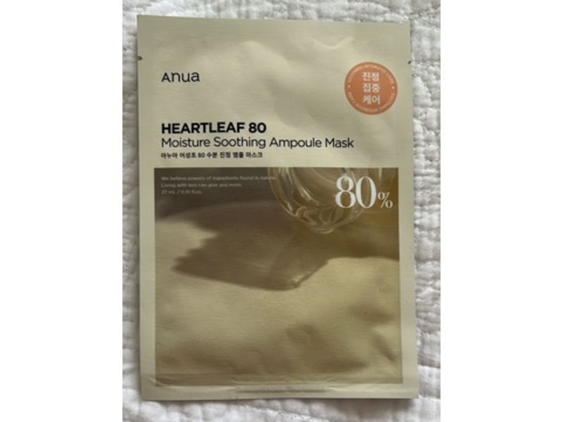 Anua Heartleaf 80 Moisture Soothing Ampoule Mask, 0.91 fl oz/27 mL