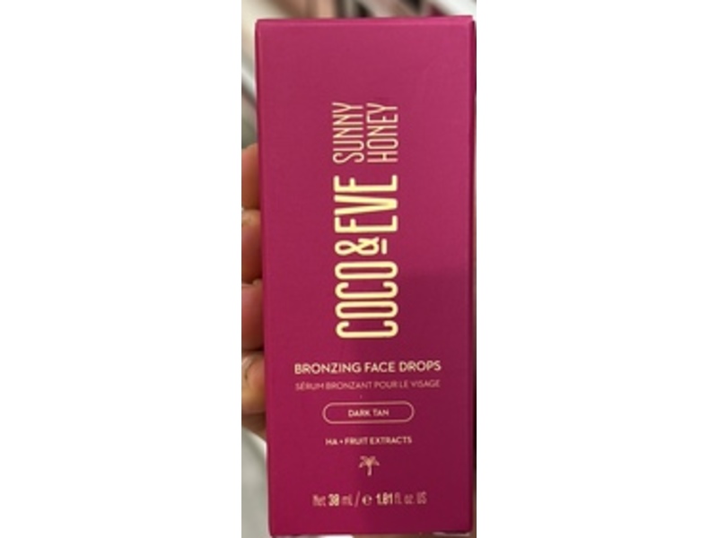 Coco & Eve Bronzing Face Drops, Dark Tan, Sunny Honey, 1.01 fl oz/30 mL