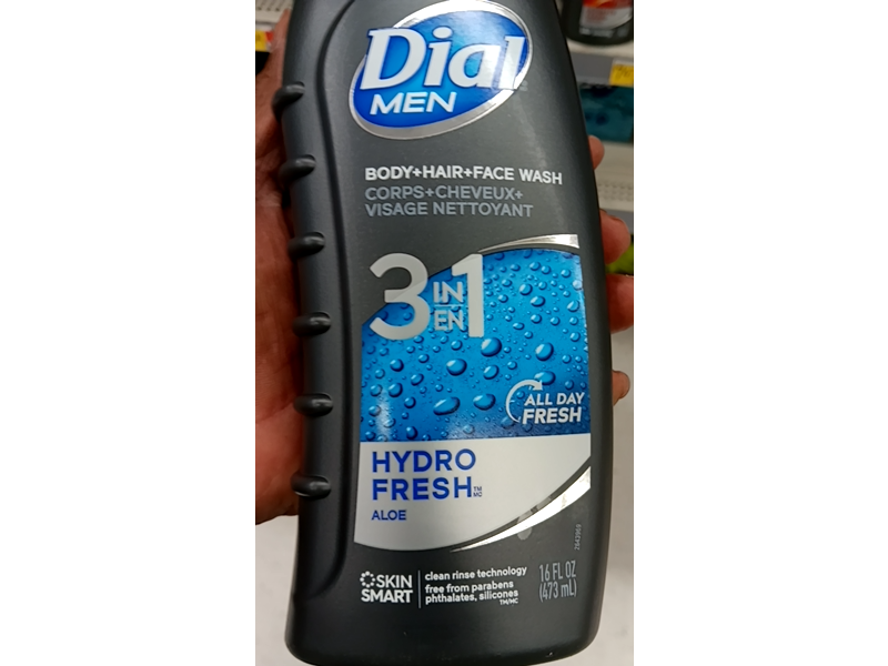 Dial Men Body + Hair + Face Wash, Hydro Fresh Aloe, 16 fl oz/473 mL, Pack Of 6