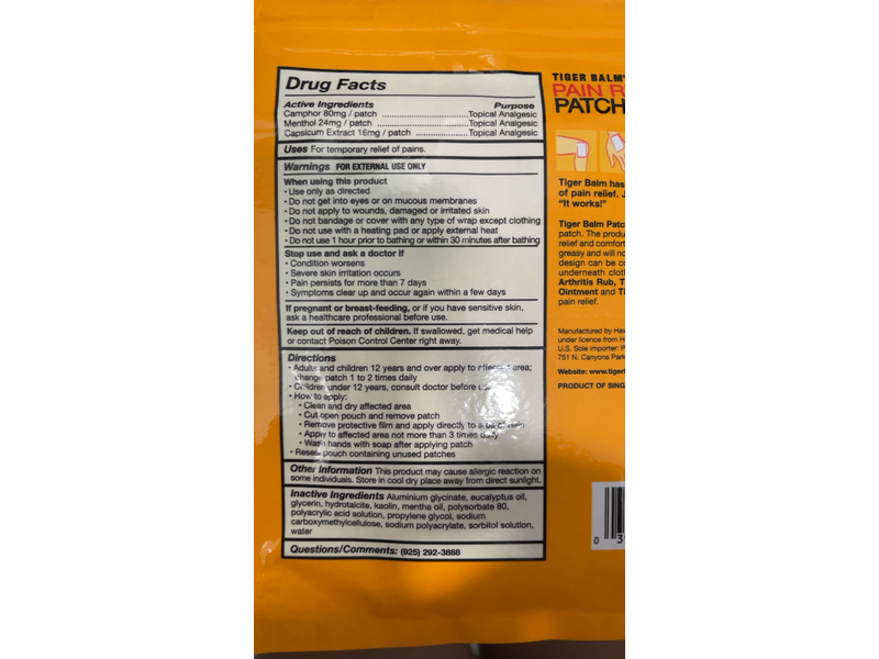 Tiger Balm Pain Relieving Patch, 5 Count, Pack Of 10