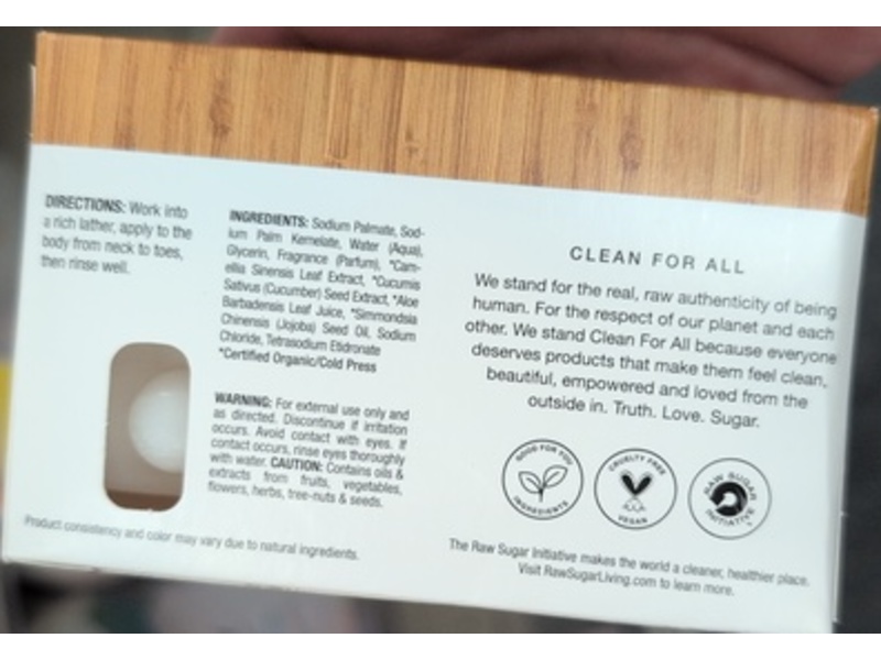 Raw Sugar Eco Body Bar, Green Tea + Cucumber + Aloe Vera, 5 oz/142 g