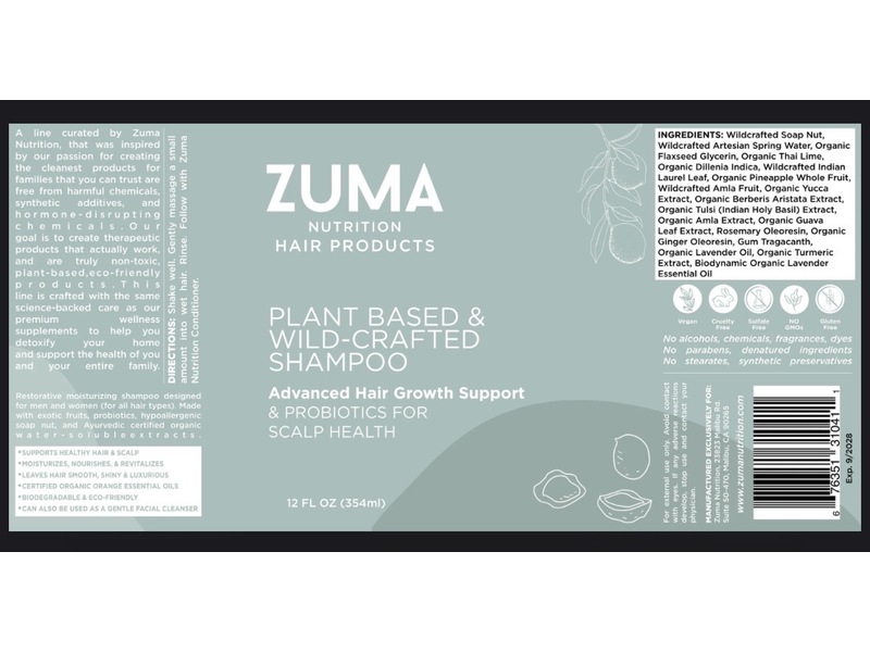 Zuma Nutrition Organic & Wild-Crafted Shampoo, 12 fl oz/354 mL