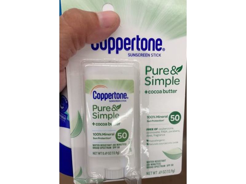 Coppertone Sunscreen Stick, Pure & Simple + Cocoa Butter, SPF 50, 0.49 oz/13.9 g