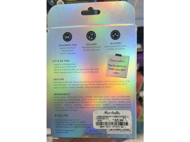 SpaLife Cat Eye Smoothing Undereye Mask, Hyaluronic Acid & Collagen, 8 Pairs