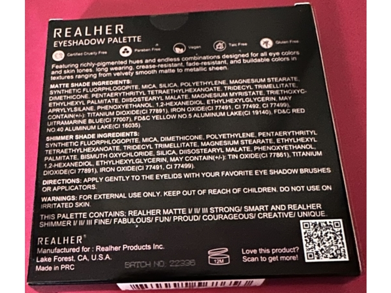 RealHer Embrace Yourself Eyeshadow Palette, Matte & Shimmer, 0.04 oz/1.2 g