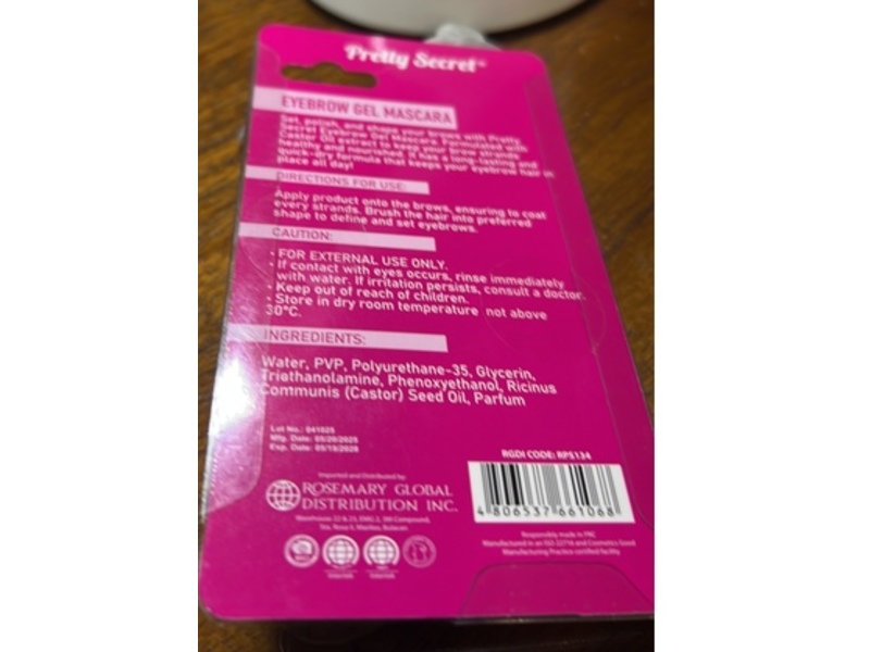 Pretty Secret Eyebrow Gel Mascara, Clear, 0.24 fl oz/7 mL