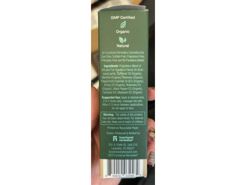 Functional Remedies Synchronicity Full Spectrum Hemp Oil Sports Balm, 3 oz