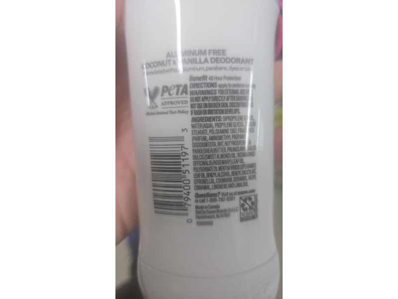 Suave Deodorant, Coconut & Vanilla, 2.6 oz/74 g