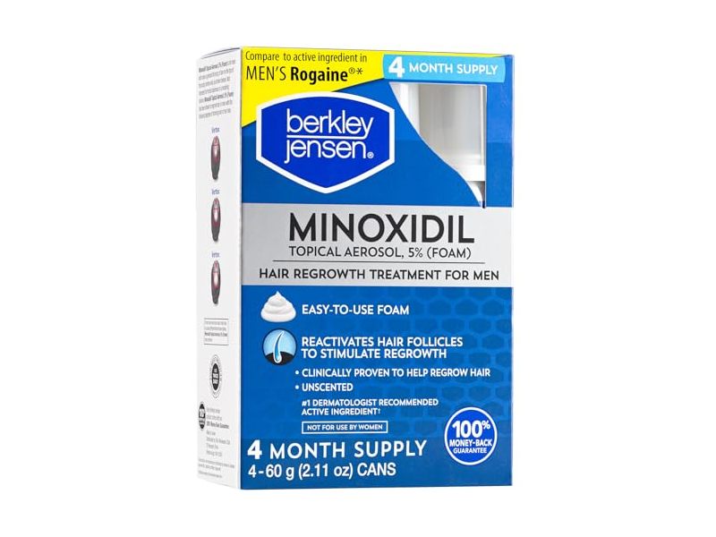 Berkley Jensen Men's Minoxidil Hair Regrowth Treatment, 2.11 oz/60 g, Pack Of 4