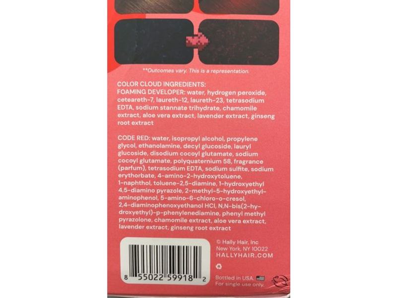 Hally Color Cloud Demi-Permanent Foaming Hair Dye, Code Red,