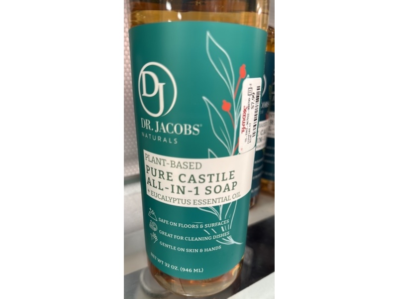 Dr. Jacobs Naturals Pure Castile All-In-1 Soap, Eucalyptus Essential Oil, 32 oz/946 mL