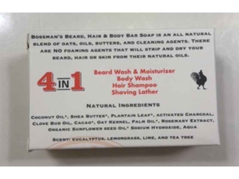 Bossman All Natural Charcoal Bar Soap, Eucalyptus + Tea Tree, 40 oz/127 g