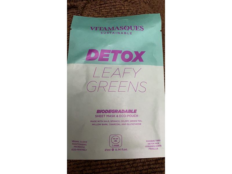 Vitamasques Biodegradable Sheet Mask & Eco-Pouch, Detox Leafy Greens, 0.74 fl oz/21 mL