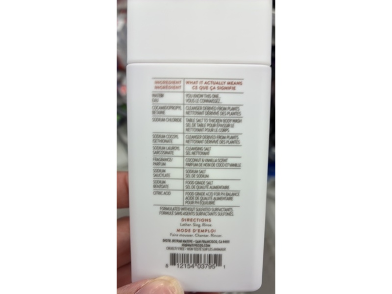 Native Body Wash, Coconut & Vanilla, 3 fl oz/88 mL