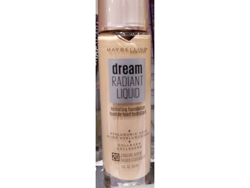 Maybelline New York Dream Radiant Liquid Hydrating Foundation, 20 Classic Ivory, 1 fl oz/30 mL