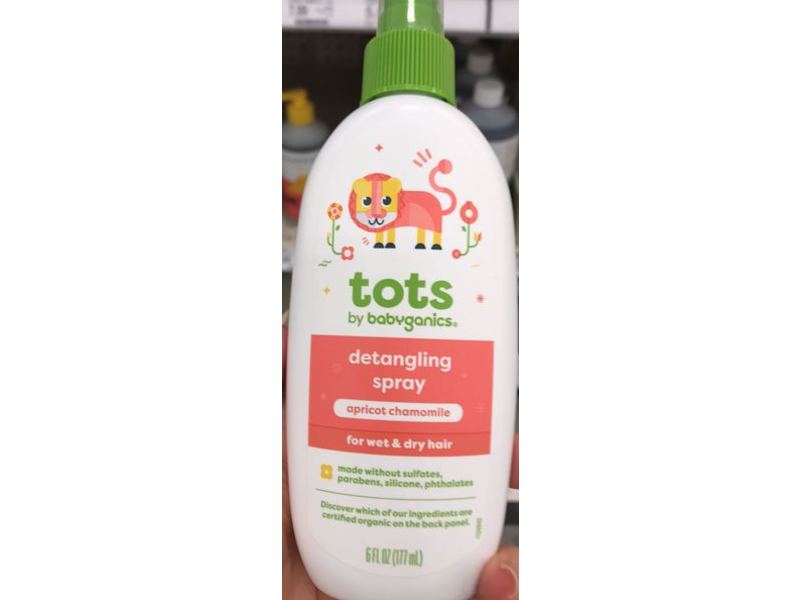Tots By Babyganics Detangling Spray, Apricot Chamomile, 6 fl oz/177 mL