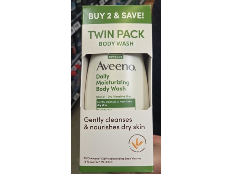 Aveeno Daily Moisturizing Body Wash, Prebiotic Oat, 18 fl oz/577 mL, Pack Of 2