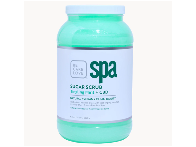 Be Care Love Spa Sugar Scrub, Tingling Mint + CBD, 128 oz/3628 g