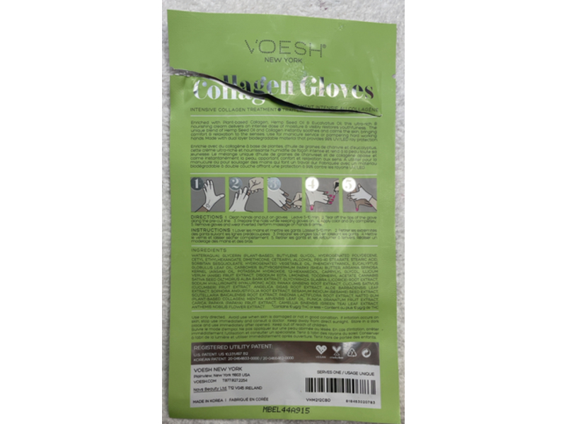 Voesh Collagen Gloves, Cannabis Sativa Seed Oil,0.54 fl oz/16 mL, 1 Pair