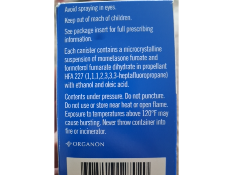 Dulera (Mometasone Furoate & Formoterol Fumarate dihydrate), 100 mcg / 5mcg, Organon (Rx)