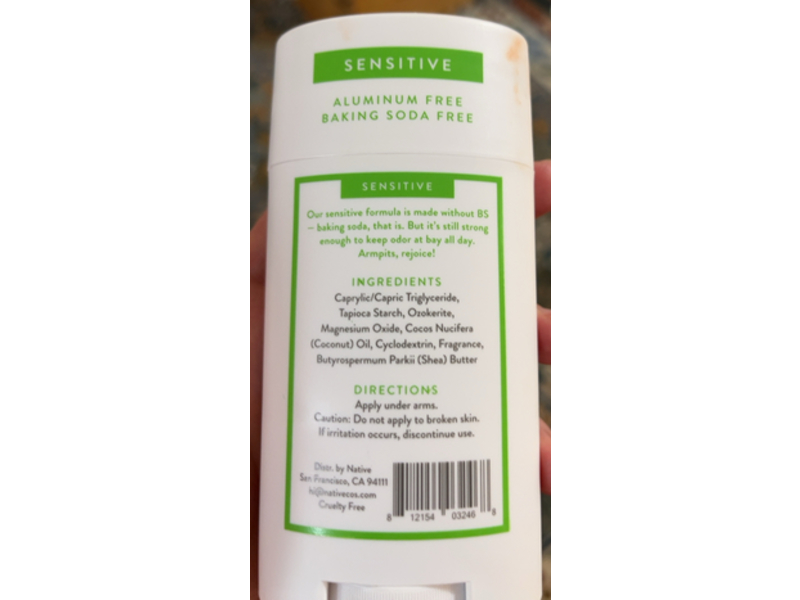 Native Sensitive Deodorant, Cucumber & Mint, 2.65 oz/75 g