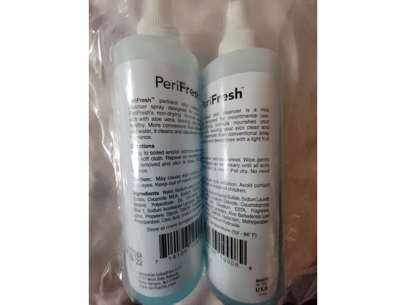 Dermarite Perifresh Perineal Cleanser, Aloe Vera, Rinse-Free, Fresh Scent, 7.5 fl oz/222 mL, Pack Of 2