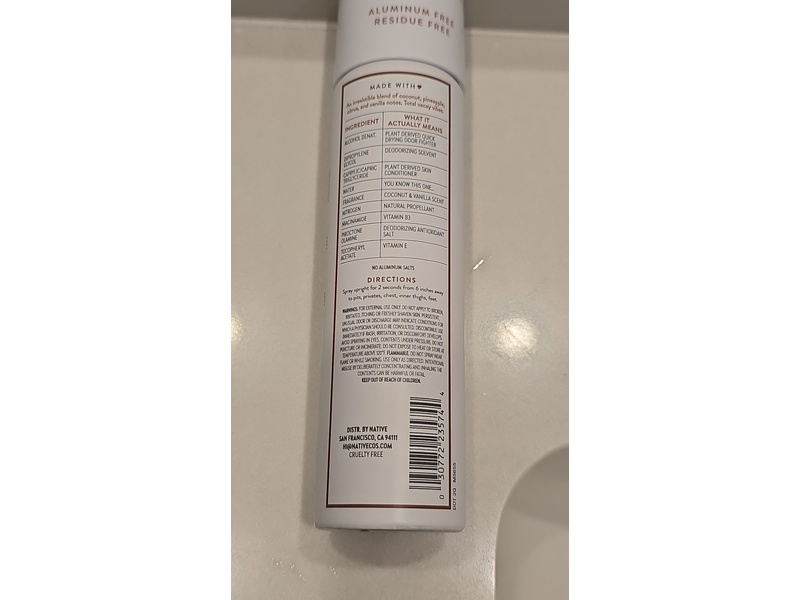 Native Whole Body Deodorant, Coconut & Vanilla, 3.5 oz/99 g