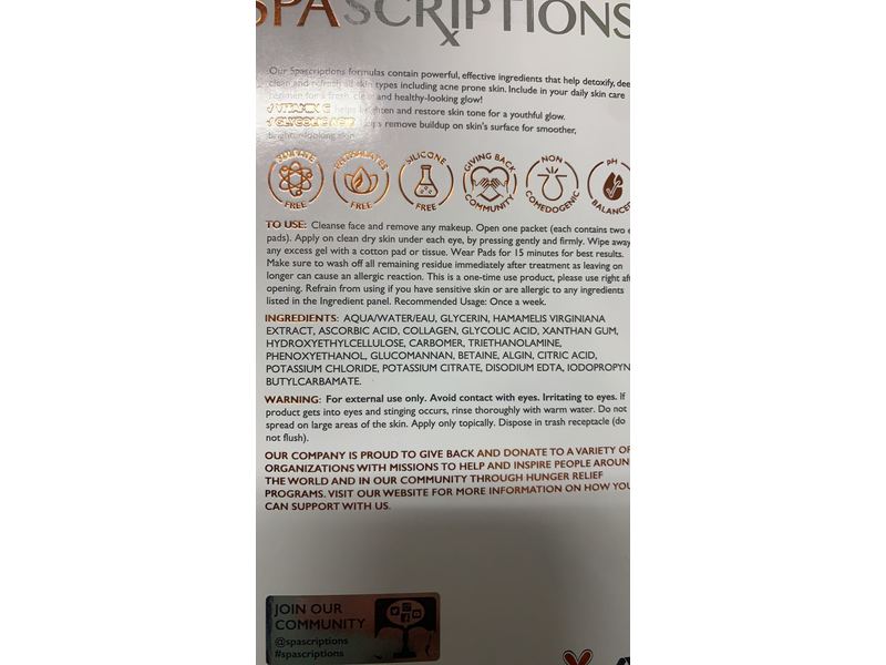 Spascriptions Hydrogel Under-Eye Pads, Brightening