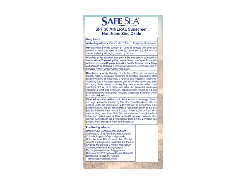 Safe Sea Mineral Clear Zinc Sunscreen, SPF 30, 3.4 fl oz/100 mL