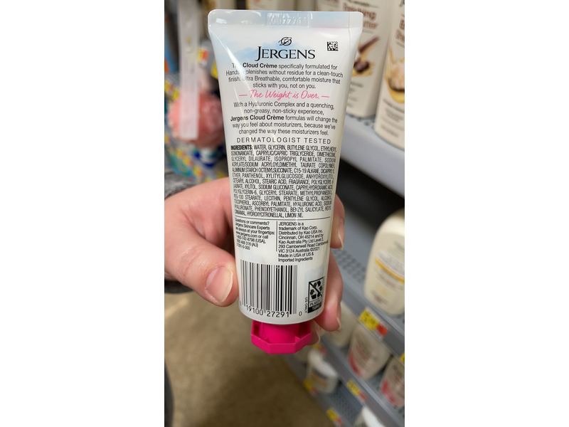 Jergens Cloud Créme Hand Cream, Lotion with Hyaluronic Complex, Non-Greasy & Breathable, 3 fl oz