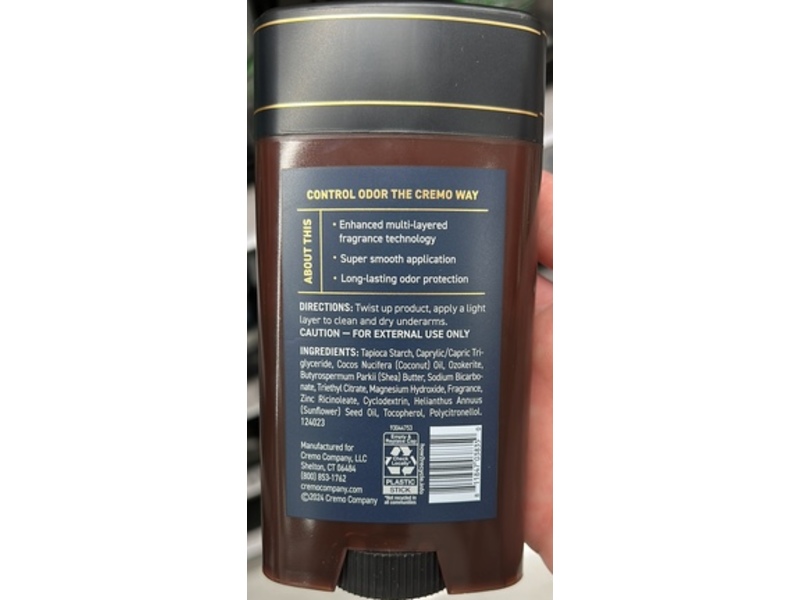 Cremo Deep & Smoky Deodorant, Palo Santo, 2.65 fl oz/75 g