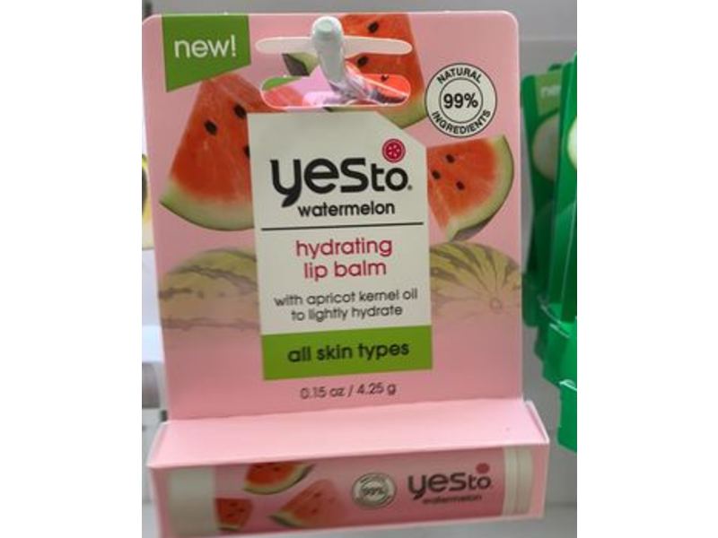 Yes To Hydrating Lip Balm, Watermelon, All Skin Types, 0.15 oz/4.25 g, Pack Of 3