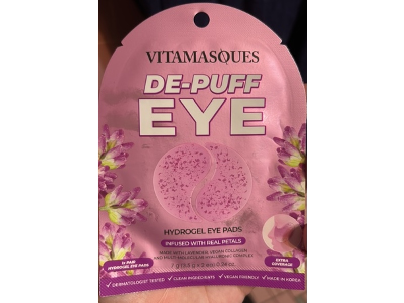 Vitamasques De-Puff Hydrogel Eye Pads, Lavender, 0.24 oz/7 g, 3 Pairs