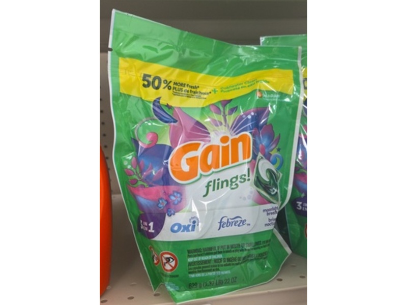 Gain Flings 3 In 1 Liquid Laundry Detergent Pacs, Moonlight Breeze, 31 Pacs, 22 oz/629 g