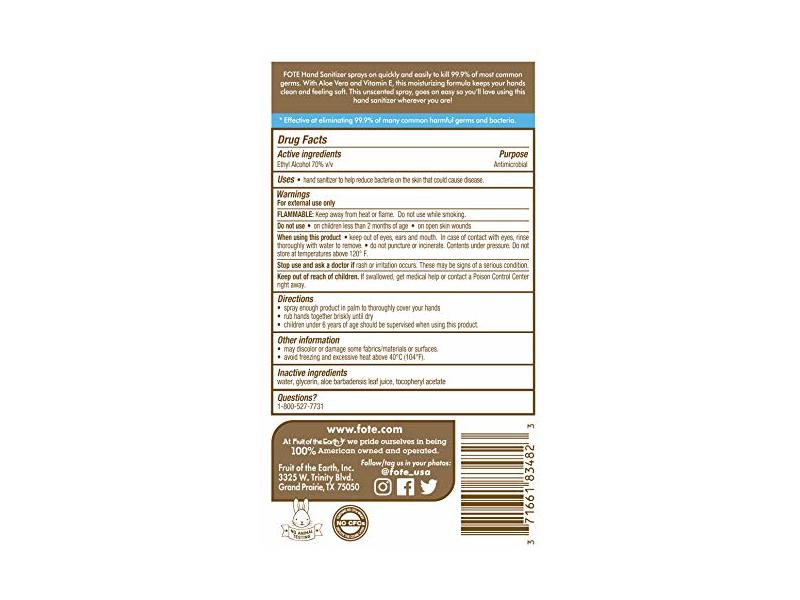 Fruit of the Earth Hand Sanitizer With Aloe Vera & Vitamin-E