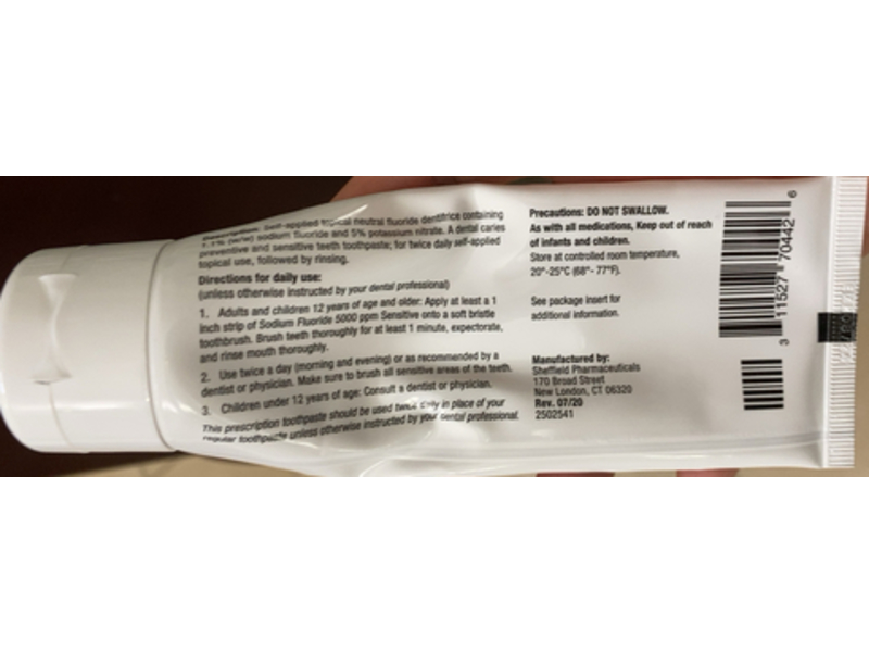 Sodium Fluoride Tooth Paste 5000 ppm, Sensitive Mild Mint, 3.4 fl oz/100 mL Wentworth (RX)