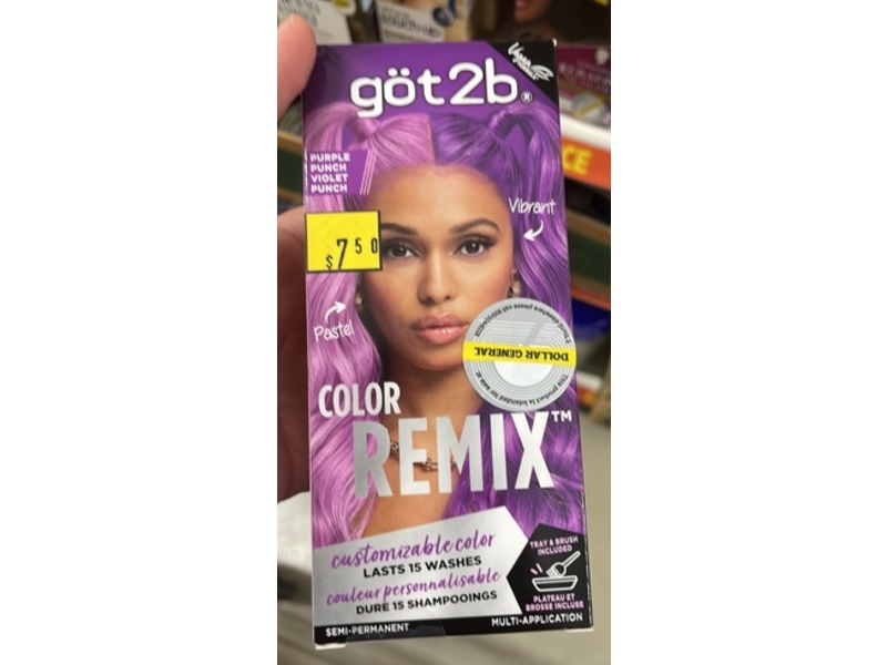 Got2b Color Remix Semi-Permanent Customizable Hair Color, Purple Punch, Multi-Application, 2.2 fl oz