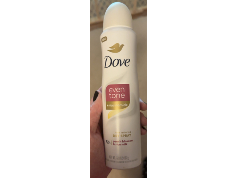 Dove Even Tone Antiperspirant Deodorant Dry Spray, Peach Blossom & Rice Milk, 3.8 oz/107 g