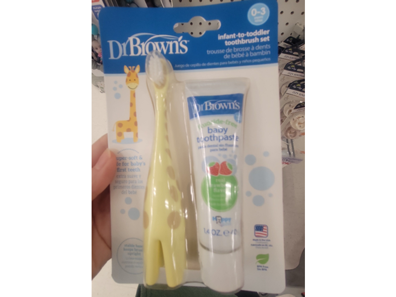 Dr. Brown's Infant-to-Toddler Toothbrush Set, Baby Toothpaste, Strawberry, Giraffe, 1.4 oz