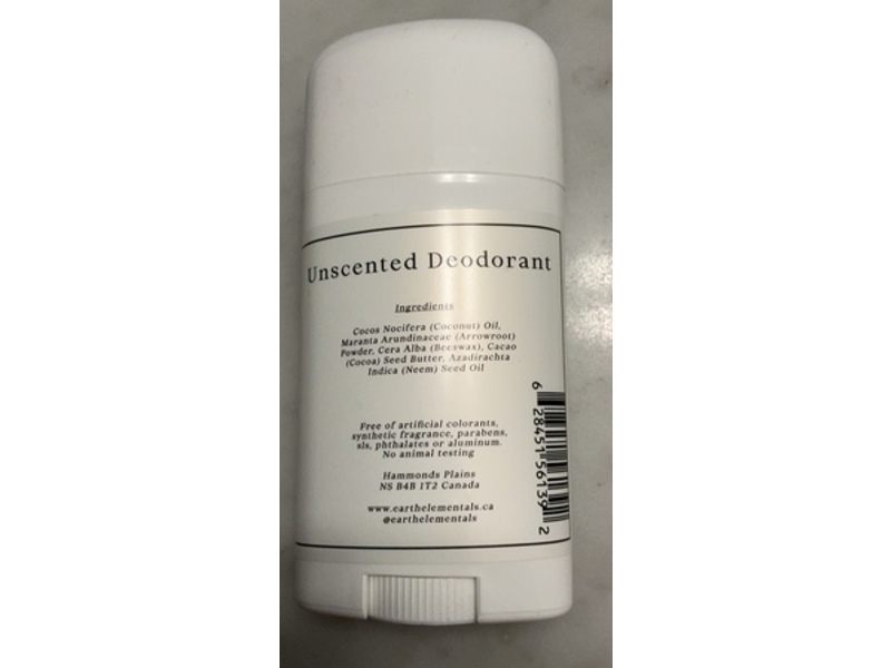 Earth Elementals Natural Deodorant, Unscented, 60 g