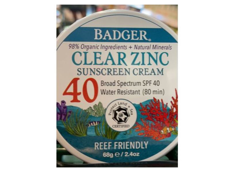 Badger Clear Zinc Sunscreen Cream, Reef Friendly, SPF 40, 2.4 oz/68 g