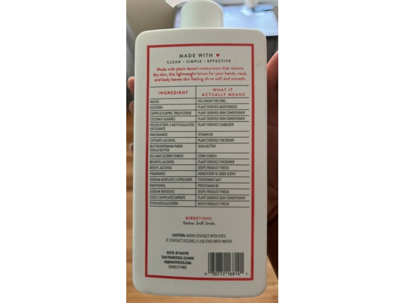 Native Moisturizing Lotion, Honeycrisp & Cider, 16.5 fl oz/487 mL