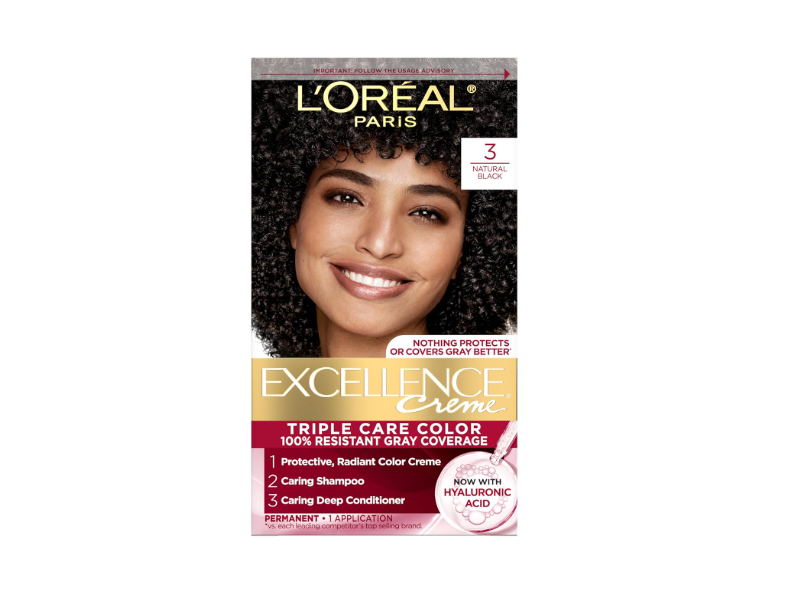 L'Oreal Paris Excellence Creme Permanent Hair Color Kit, 3 Natural Black