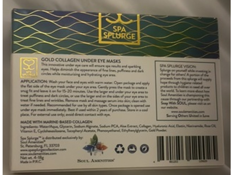 Spa Splurge Gold Collagen Under Eye Mask, 4 g, 4 Count