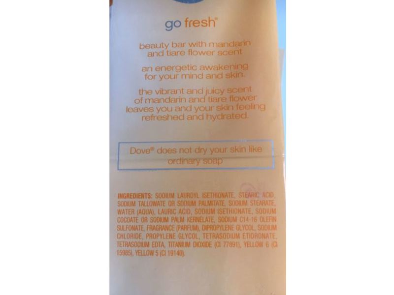 Dove Go Fresh Beauty Bar, Mandarin & Tiare Flower, 4 oz/113 g, Pack Of 8