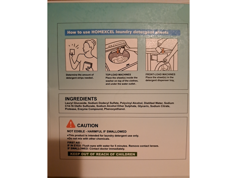 Homexcel Laundry Detergent Sheets, Fragrance Free, 100 Loads, 50 Count