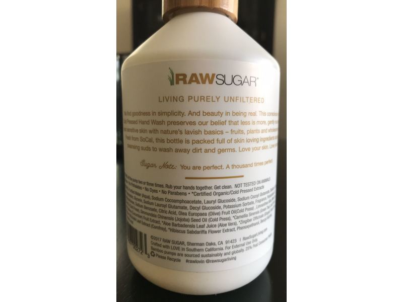 Raw Sugar Natural Hand Wash, Sensitive Skin, Green Tea + Cucumber + Aloe Vera, 16.9 fl oz/500 mL