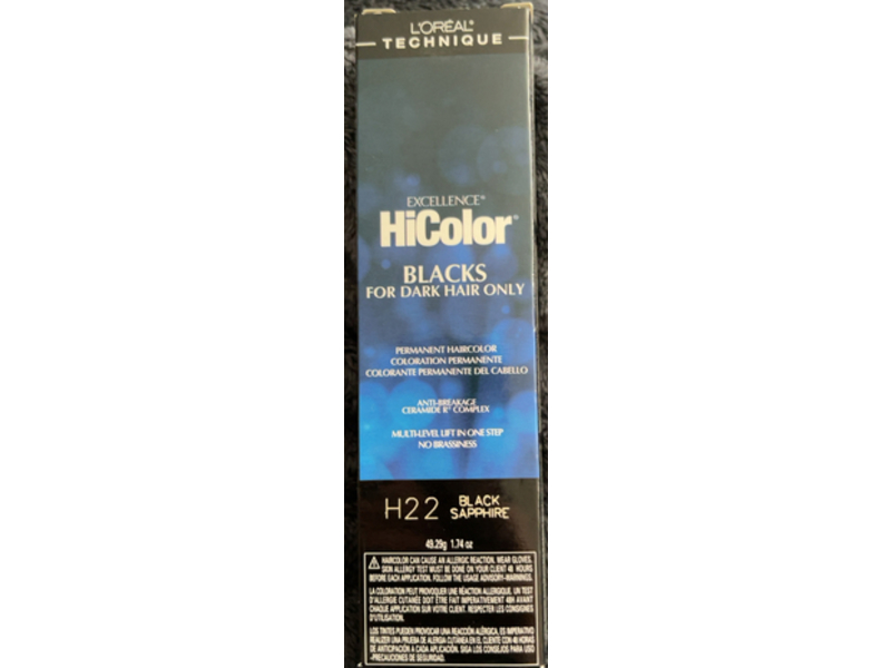 L'Oreal Excel Hicolor, H22 Black Sapphire, 1.74 oz/49.29 g, Pack Of 6