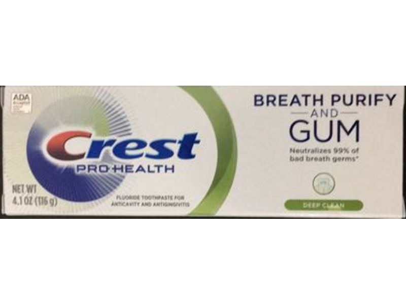 Crest Pro-Health Breath Purify And Gum Toothpaste, Deep Clean, 4.1 oz/116 g
