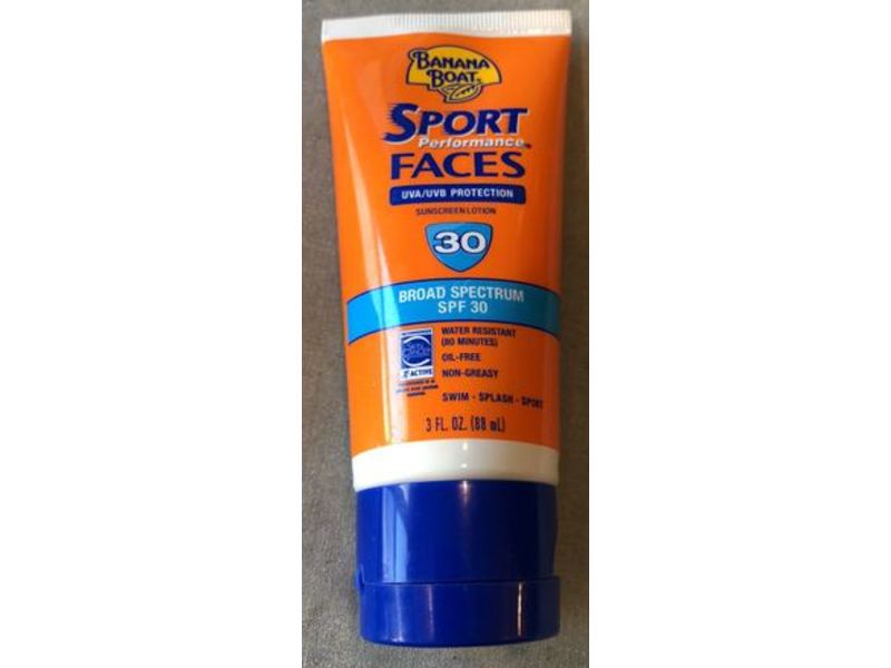 Banana Boat Sport Performance Faces Sunscreen Lotion, SPF 30, Water Resistant, 3 fl oz/88 mL